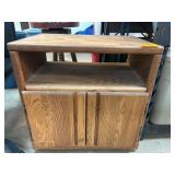 Wooden Cabinet With Open Shelf and Hinged Doors