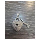 Sterling Silver Heart and Key Pendant