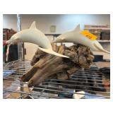 John Perry Dolphin Sculpture on Driftwood Base