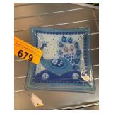 Handpainted Glass Peacock Trinket Dish Marked