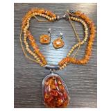 Faux Amber Necklace and Earrings Set