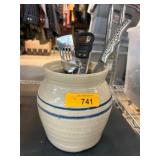 Ceramic Crock With Utensils and Thermometer