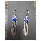 Sterling Silver Dangle Earrings with Blue Stones