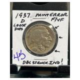 1937 D Buffalo Nickel With Mint Error