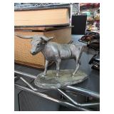 Pewter Longhorn Bull Figure on Base