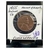 1955 Lincoln Wheat Cent Mint Error Coin