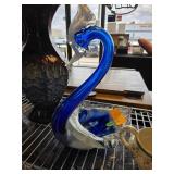 Blue and White Art Glass Swan Sculpture