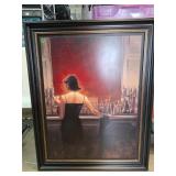Framed Artwork of Woman at a Bar Scene