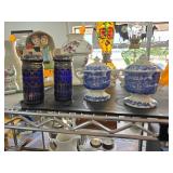 Blue and White Creamer and Cobalt Shakers Set