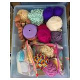 Tub of Assorted Yarn and Craft Supplies