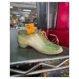 Ceramic Shoe Figurine in Green Glaze