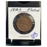 1918-S Lincoln Wheat Cent in Fine Condition