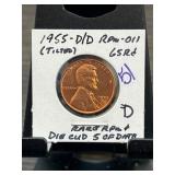 1955-D/D Lincoln Cent RPM-011 Graded 65RD