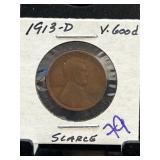 1913-D Lincoln Wheat Cent, V.Good Condition