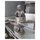 Pewter Figurine of Pilot in Barrel Plane