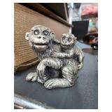 Peltro Monkey Figurine with Baby on Back