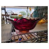 Amberina Red Glass Bowl with Scalloped Edge