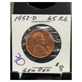 1952-D Lincoln Wheat Cent, Gem Red