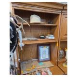 Oak Cabinet With Upper Bookshelf and Storage