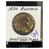 1920 Buffalo Nickel with 24kt Gold Plate
