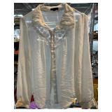 Sheer Button-Down Blouse with Lace Accents