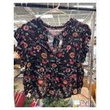 Xhilaration Floral Print Blouse with Ruffle Sleeve