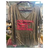 Brown V-Neck Shirt with Hot Pink Text