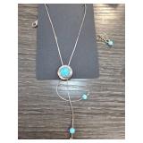 Sterling Silver Necklace With Blue Opal Accent
