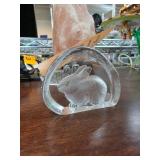 Mats Jonasson Etched Crystal Rabbit Sculpture