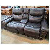 Dark Leather Manual Reclining Sofa with Features