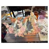 Decorative Set of Rabbit Figurines, Floral Accents