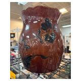 Brown Glazed Ceramic Vase with Floral Design