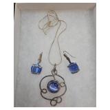 Silver-Tone Wire and Blue Bead Jewelry Set