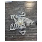 Sarah Coventry Floral Brooch with Faux Pearl Cente