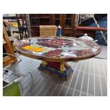 Hand-Painted Ceramic Pedestal Stand with Tiger Mot