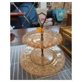 Two-Tiered Pink Glass Serving Stand