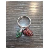 Sterling Silver Ring with Red and Green Gemstone A