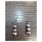Three-Pearl Drop Earrings with Hook Backs