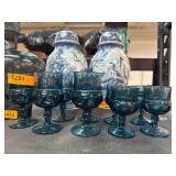 Eight Blue Glass Goblets Georgian Thumbprint