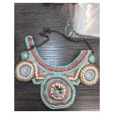 Beaded Bib Necklace with Multicolor Design