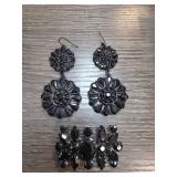 Black Floral Earrings and Brooch