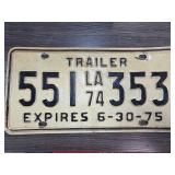 1974 Louisiana Trailer License Plate