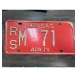 Kansas 1974 Red License Plate