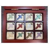 Twelve Cross Pendants in Wooden Box