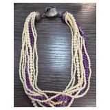 Multistrand Pearl and Purple Bead Necklace