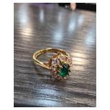 14k HGE Gold Ring with Green Stone, Size 6
