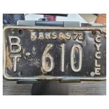 1972 Kansas BT-610 Motorcycle License Plate