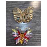 Butterfly-Shaped Brooches with Multicolored Stones
