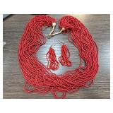 Red Beaded Multistrand Jewelry Set