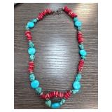 Turquoise and Coral Beaded Necklace